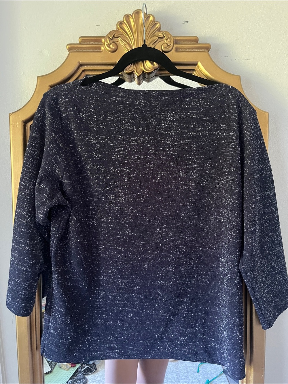 Women's Navy Metallic Boatneck Sweater